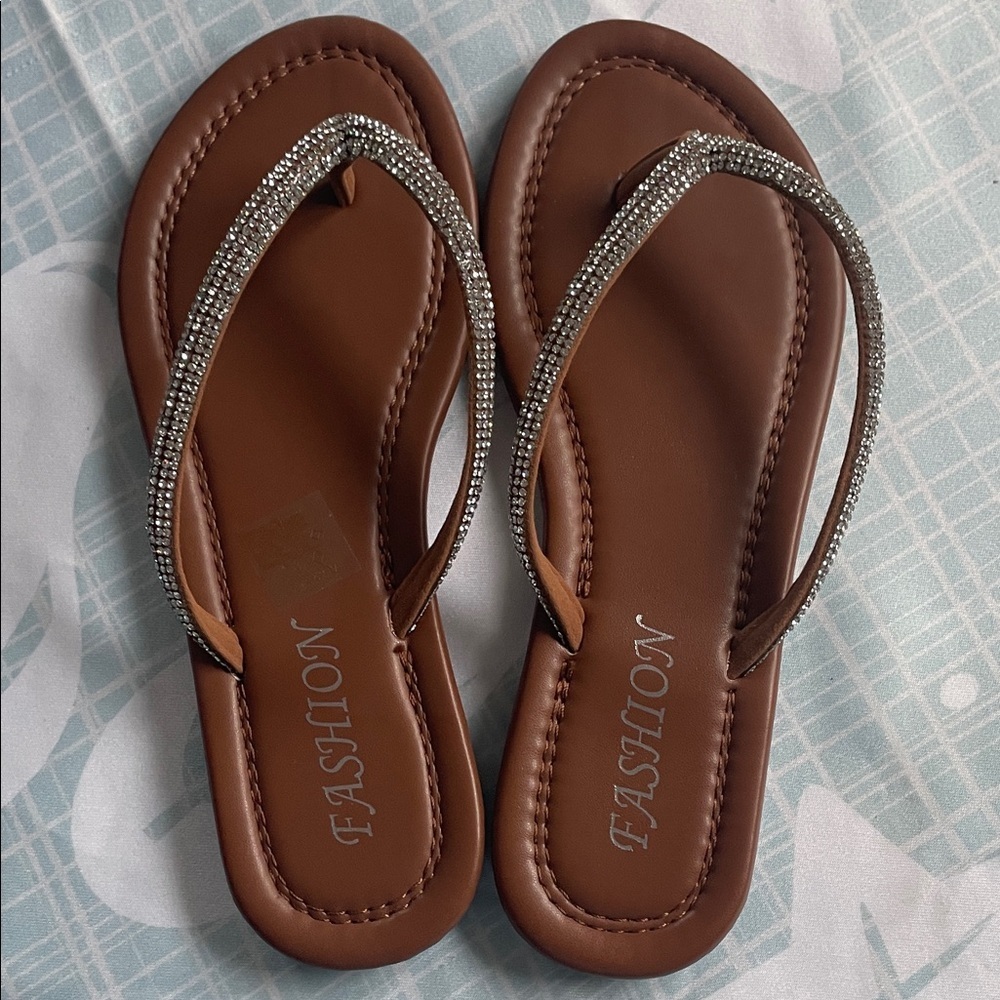 Brown Rhinestone Sandals